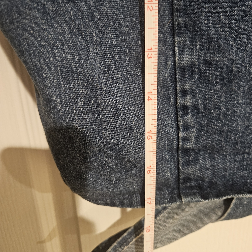 ROUGHRIDER Vintage 90s Denim Button Up Crop Top with Frayed Sleeves Womens SZ M - Picture 8 of 8